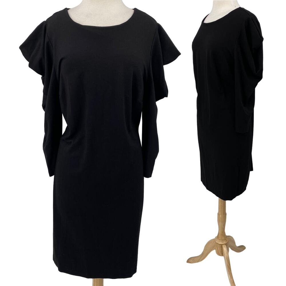 Eloquii Statement Puff Sleeve Mini Dress Ponte Knit Scoop Neck Black Womens 22